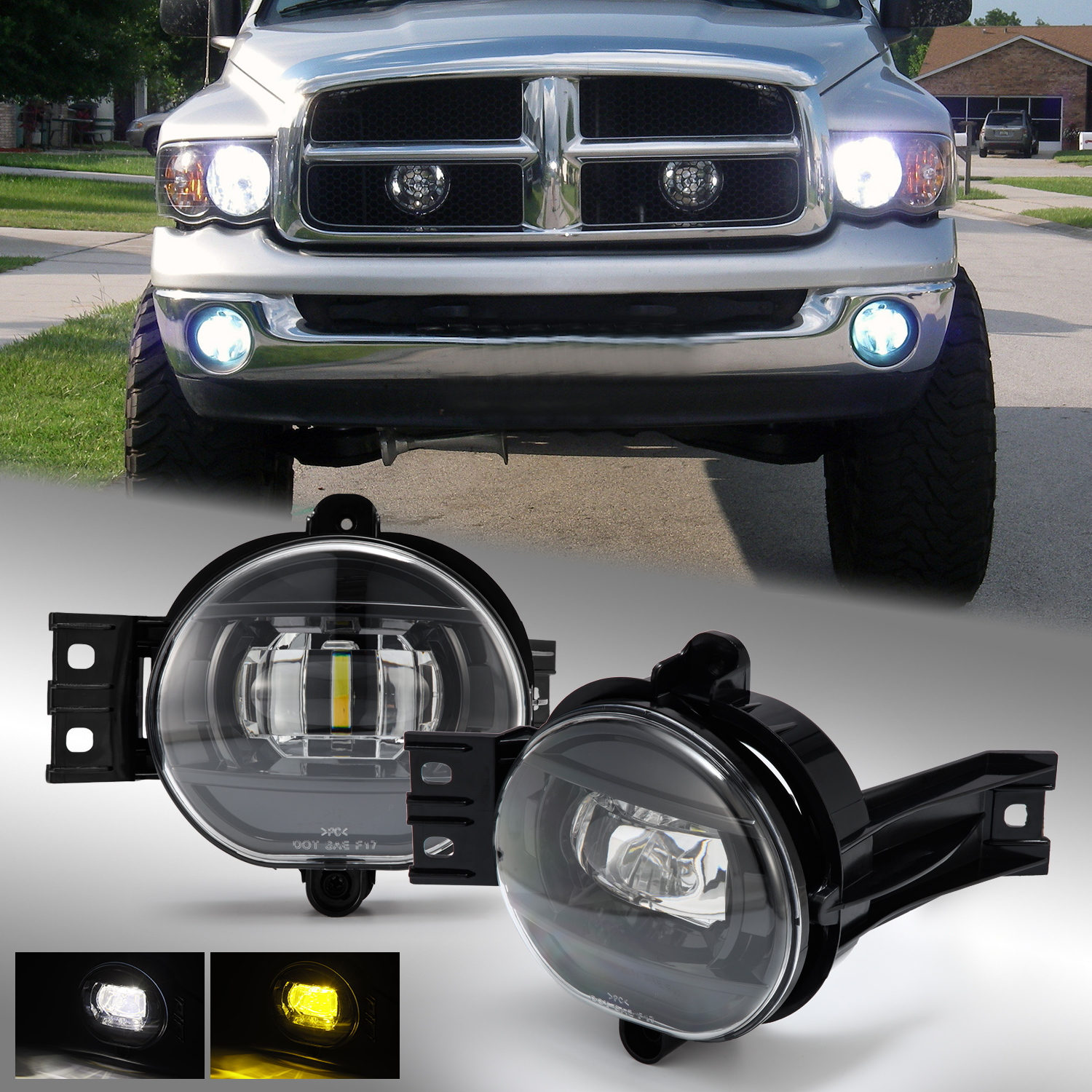 Dual Color Projector LED Fog Lights Lamp For 02-08 Dodge Ram 1500/2500/3500