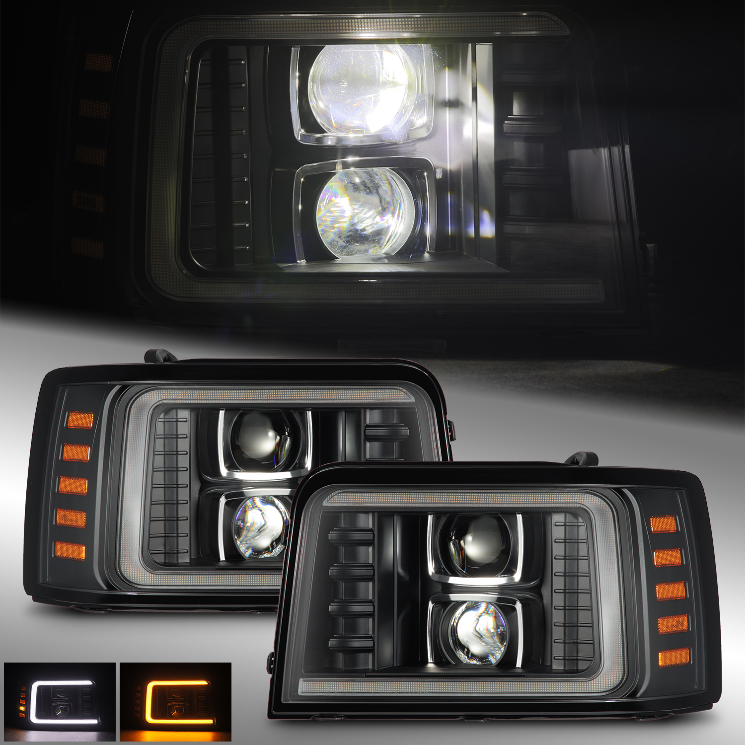 Black PRO-Series Projector Headlights For 1992-1996 Ford F-Series/Bronco