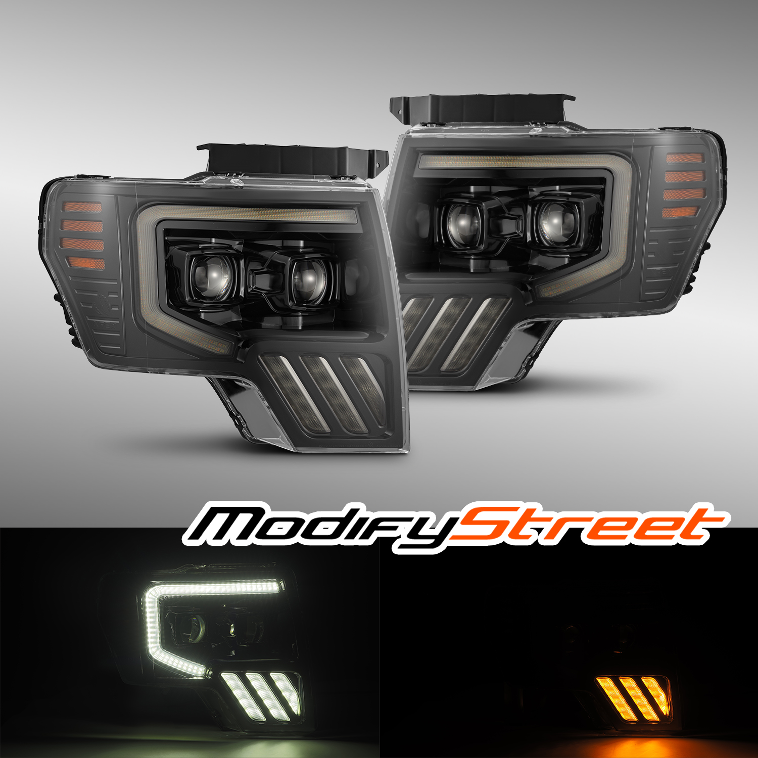 For 2009-2014 Ford F150 MKII LUXX-Series LED Projector Alpha-Black Headlights