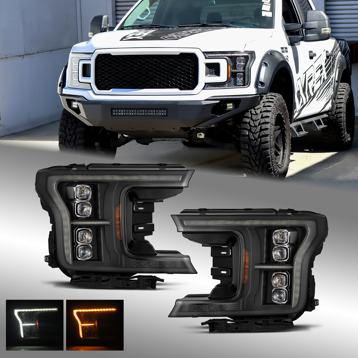 For 18-20 Ford F150 NOVA-Series G2 DRL/Signal Black Projector Headlights