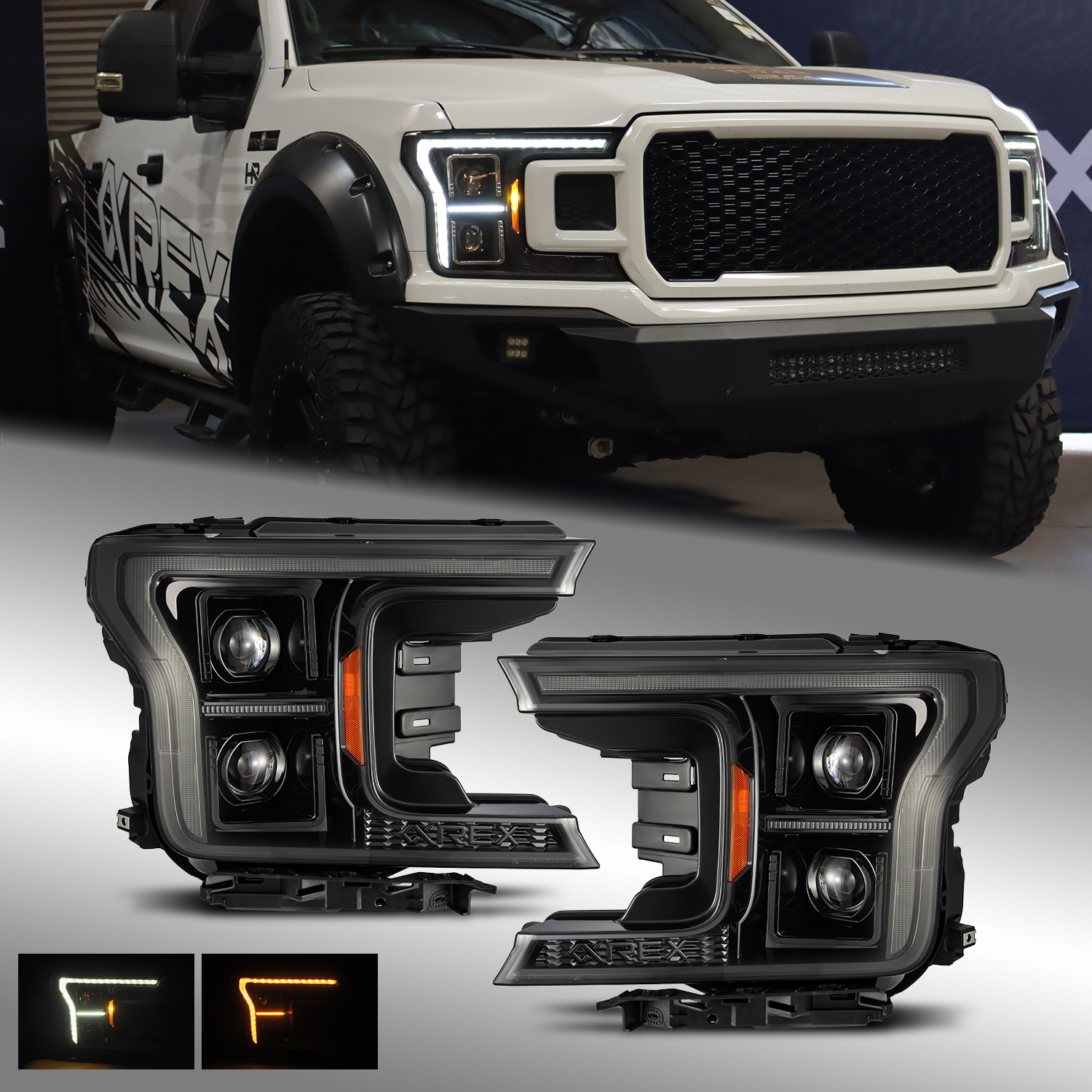 For 18-20 Ford F150 PRO-Series G2 Halogen Alpha-Black Projector Headlights