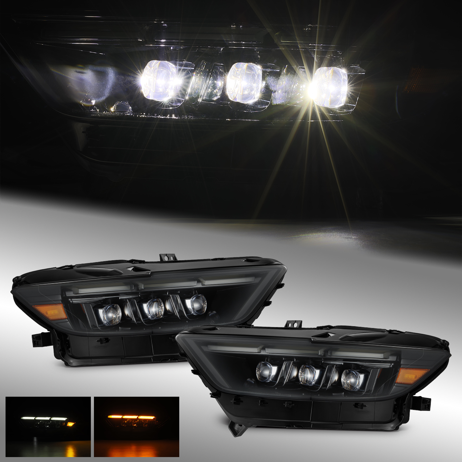 Fit 2015-2017 Ford Mustang/Shelby GT350/GT500 Alpha-Black NOVA-Series Headlights