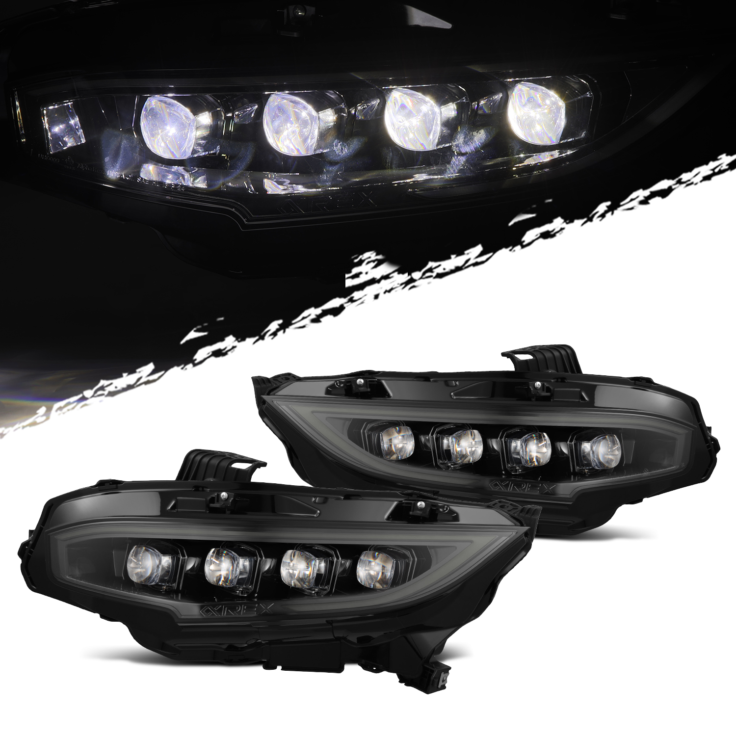 Alpha-Black NOVA-Series LED Projector Headlights Fit 2016-2021 Honda Civic