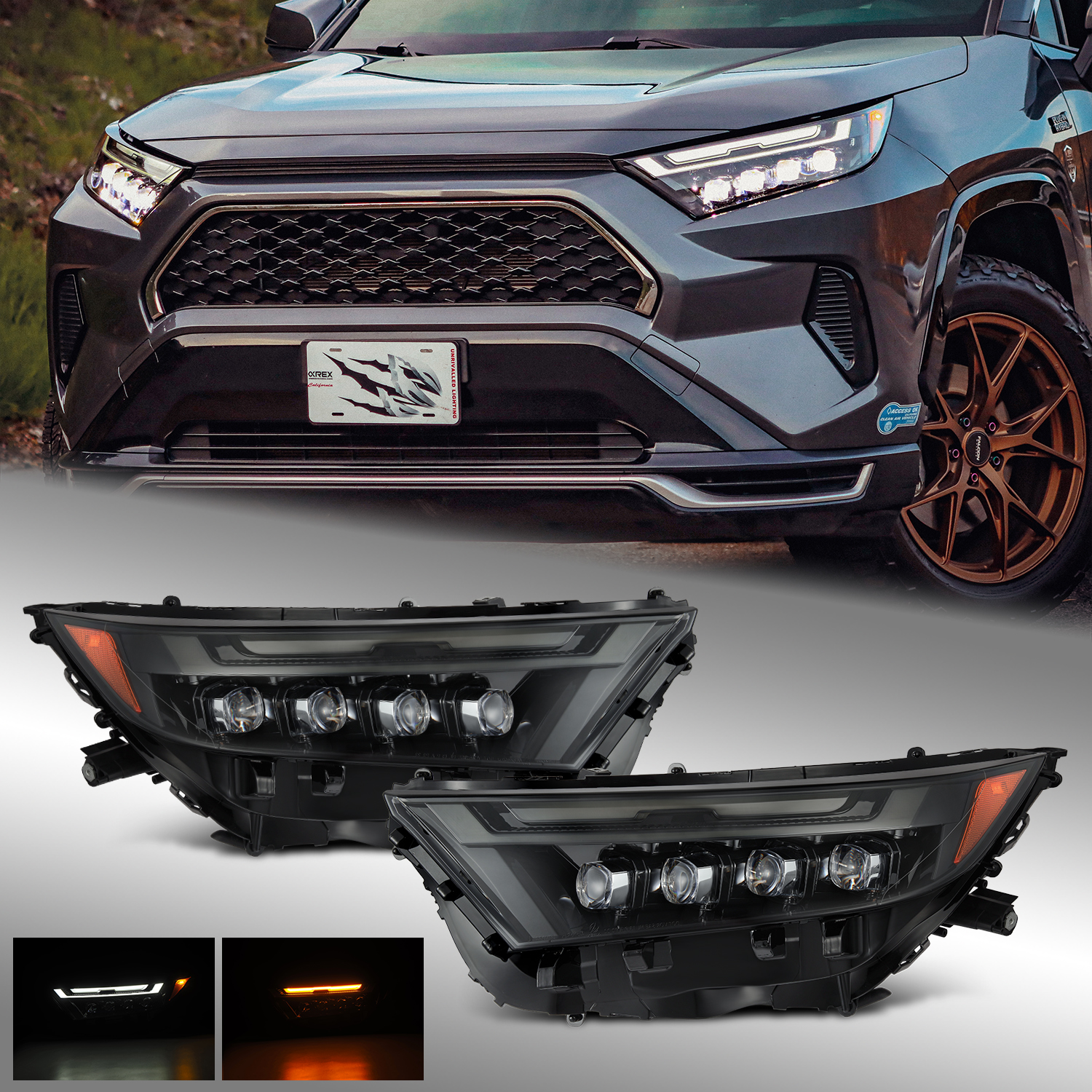 For 19-23 Toyota RAV4 (Low Trim) LED DRL NOVA-Series Headlights Alpha-Black