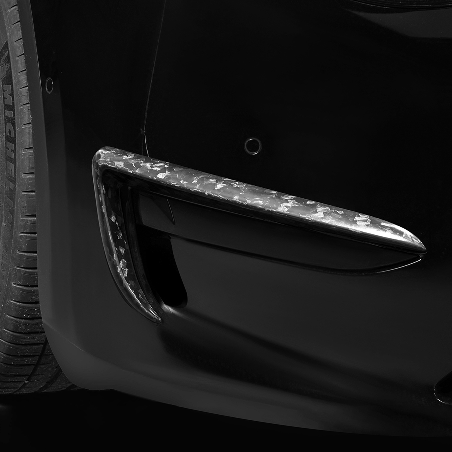 Fit 19-23 Model 3/Y Front Fog Light Trim Cover Frame Forged Carbon Matte Black