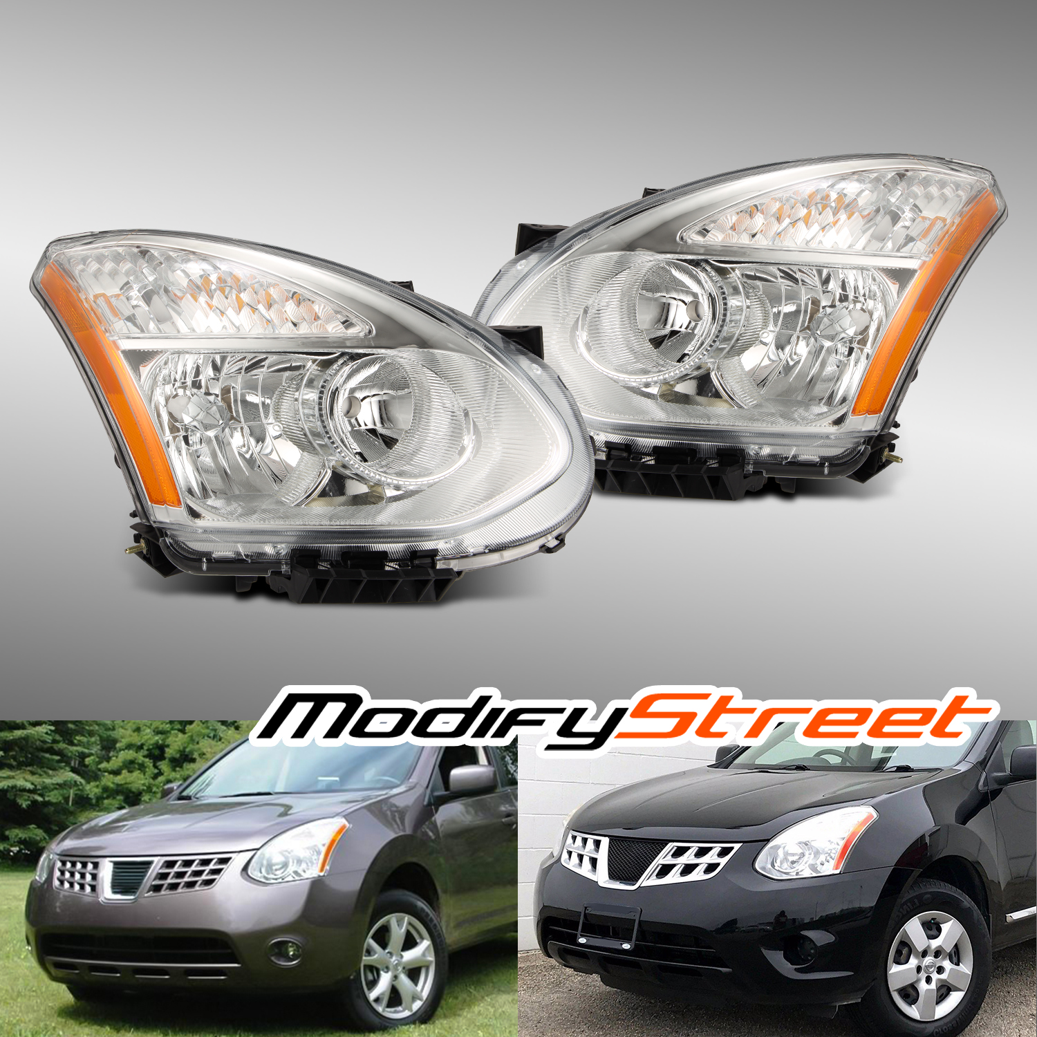 For 2008-2013 Nissan Rouge Clear Chrome Headlights Replacement Assembly Pair