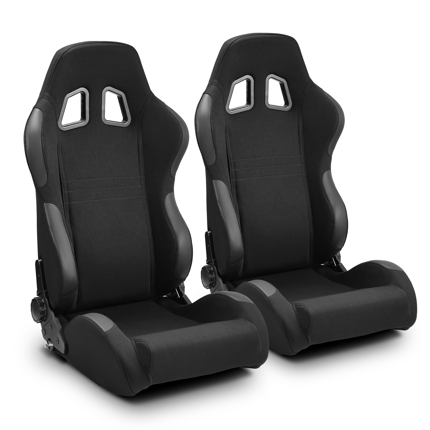 Universal Reclinable Black Pineapple Fabric/PVC Leather Racing Seats 1 Pair