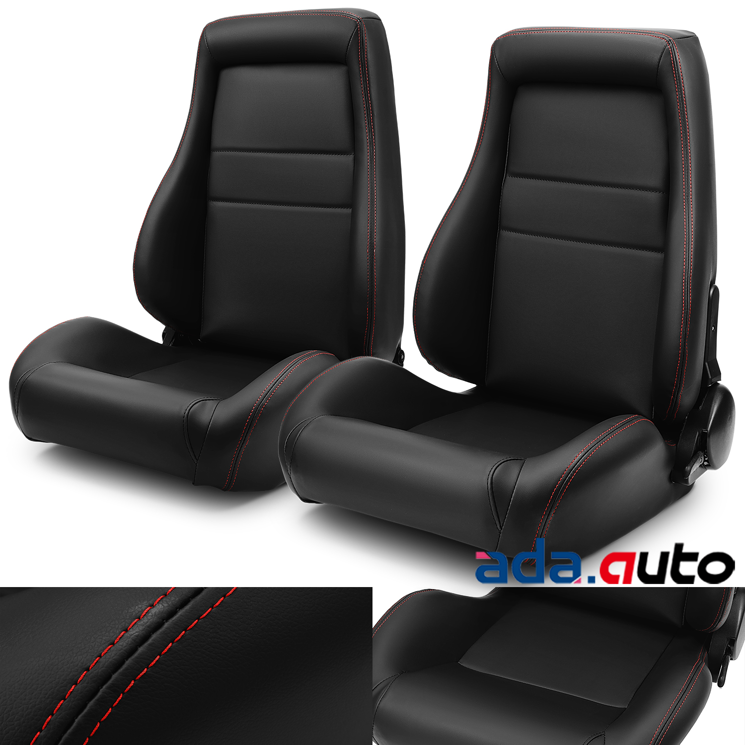 thumbnail image 2 of Modifystreet Universal Black PVC Leather Reclinable OBS Style Bucket Seats - Pair 2 of 4
