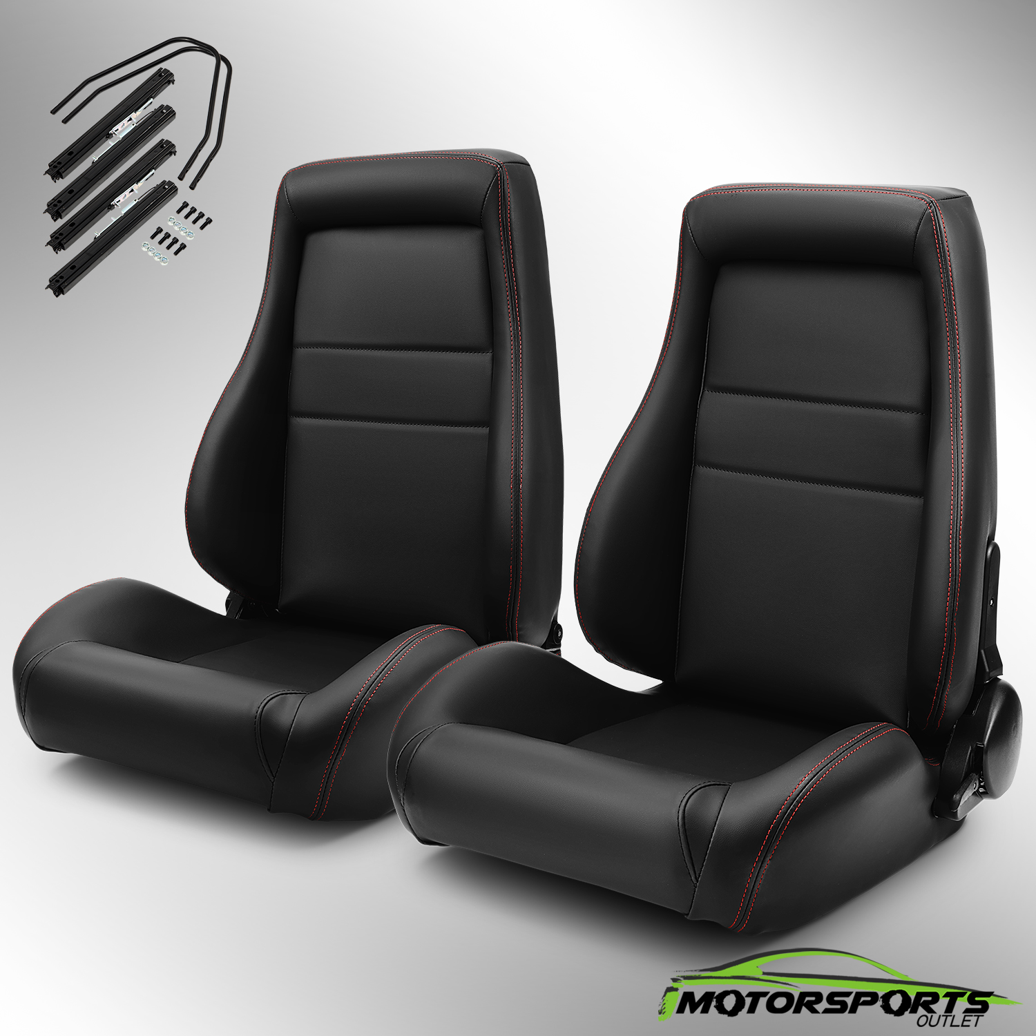 1 Pair Universal Black PVC Leather Easy Reclinable OBS Style Seats