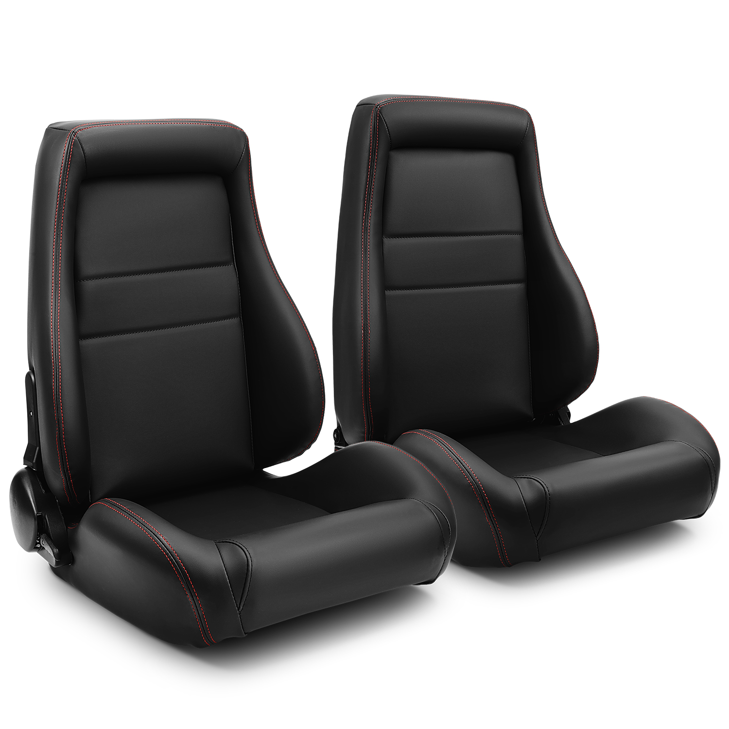 1 Pair Black OBS Style Seats Universal Reclinable PVC Leather Car Seats