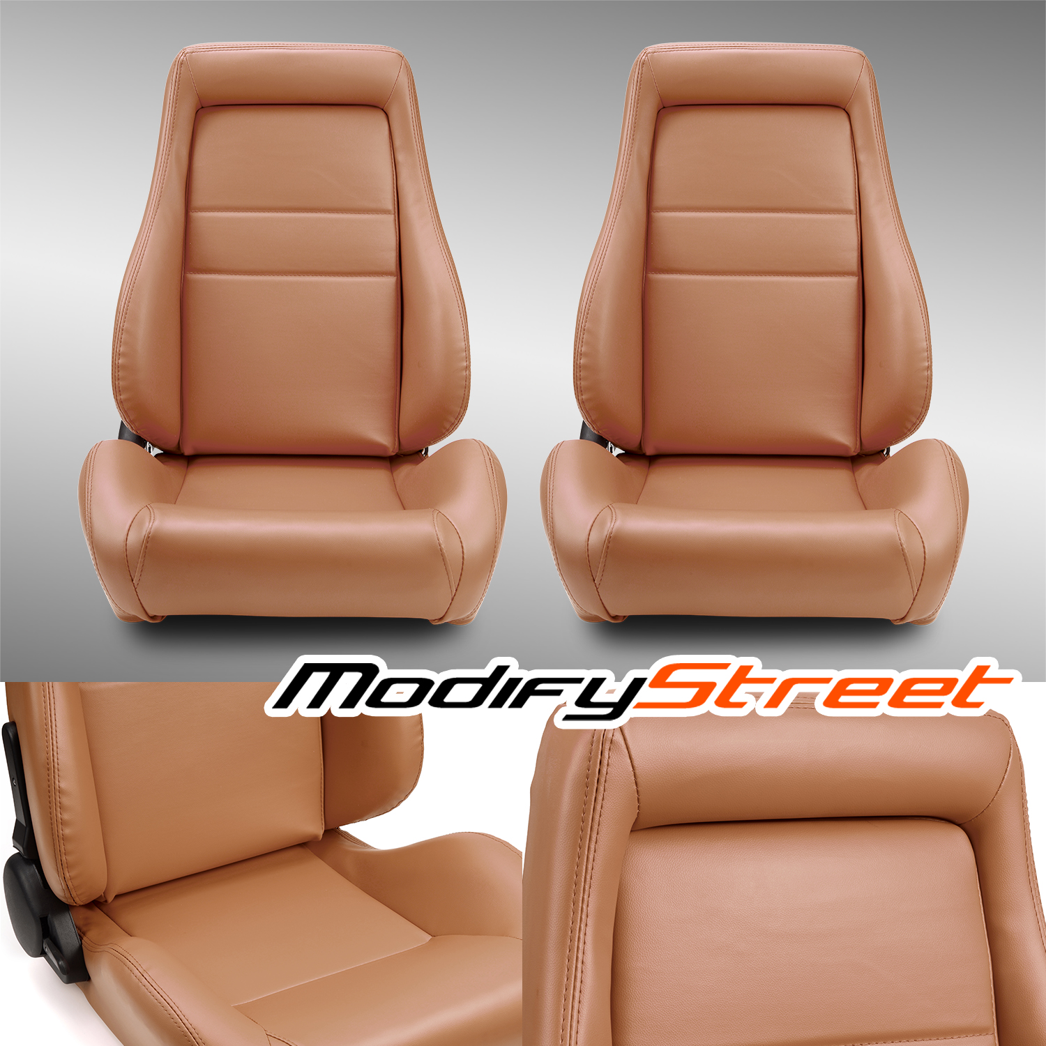 Universal 1 Pair Brown OBS Style Seats Reclinable PVC Leather Car Seats