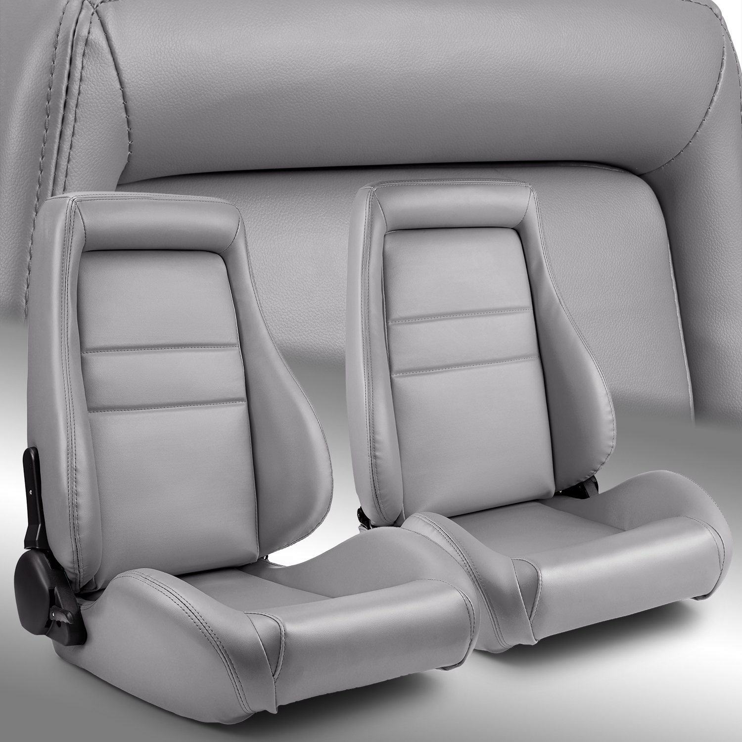 1 Pair OBS Style Seats Grey Universal Reclinable PVC Leather Car Seats