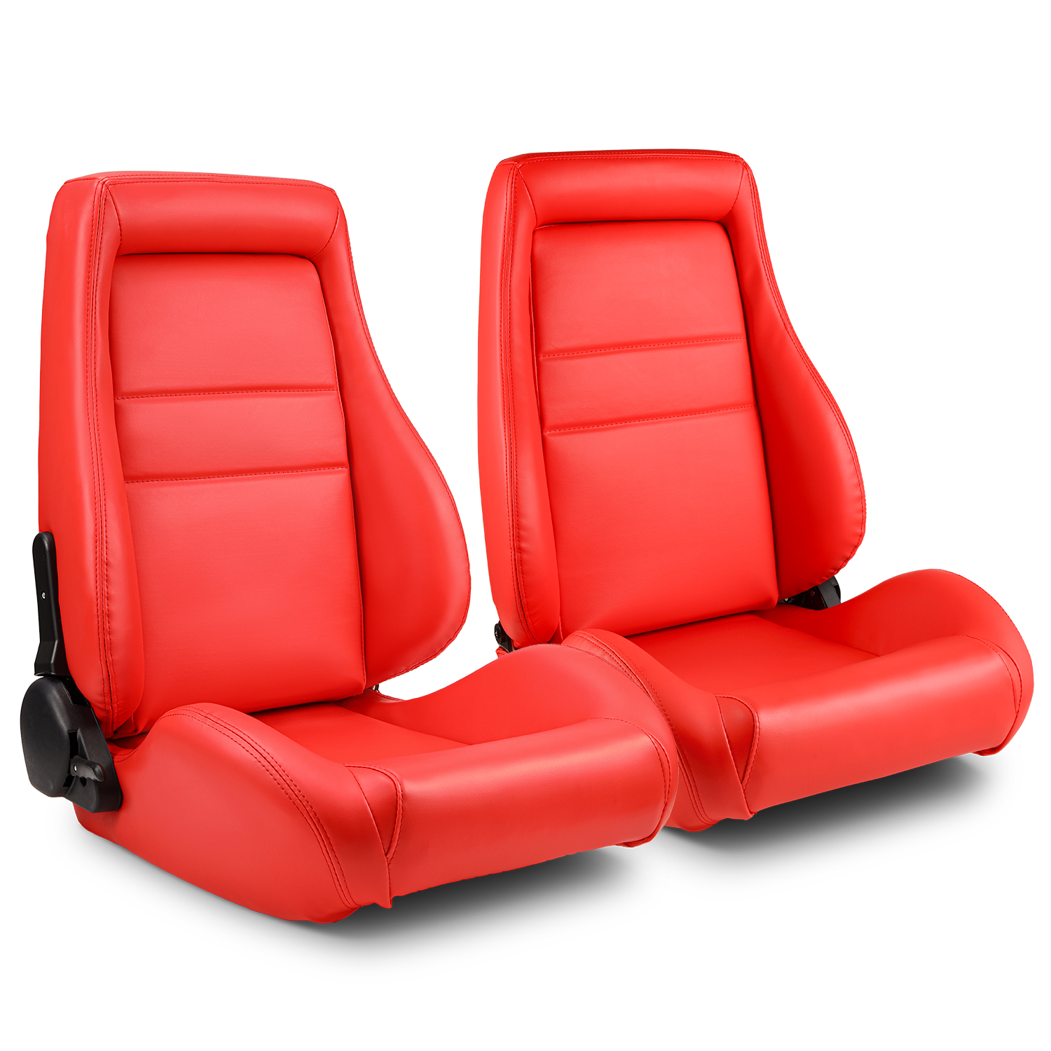 1 Pair Red OBS Style Seats Universal Reclinable PVC Leather Car Seats