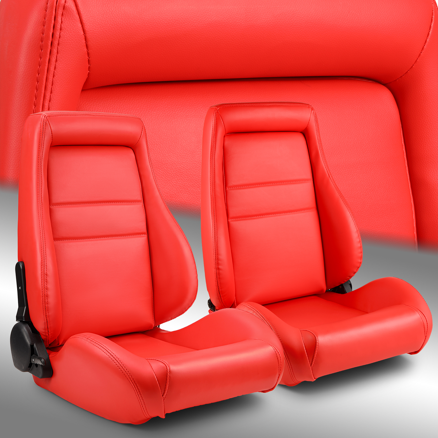 1 Pair OBS Style Seats Red Universal Reclinable PVC Leather Car Seats