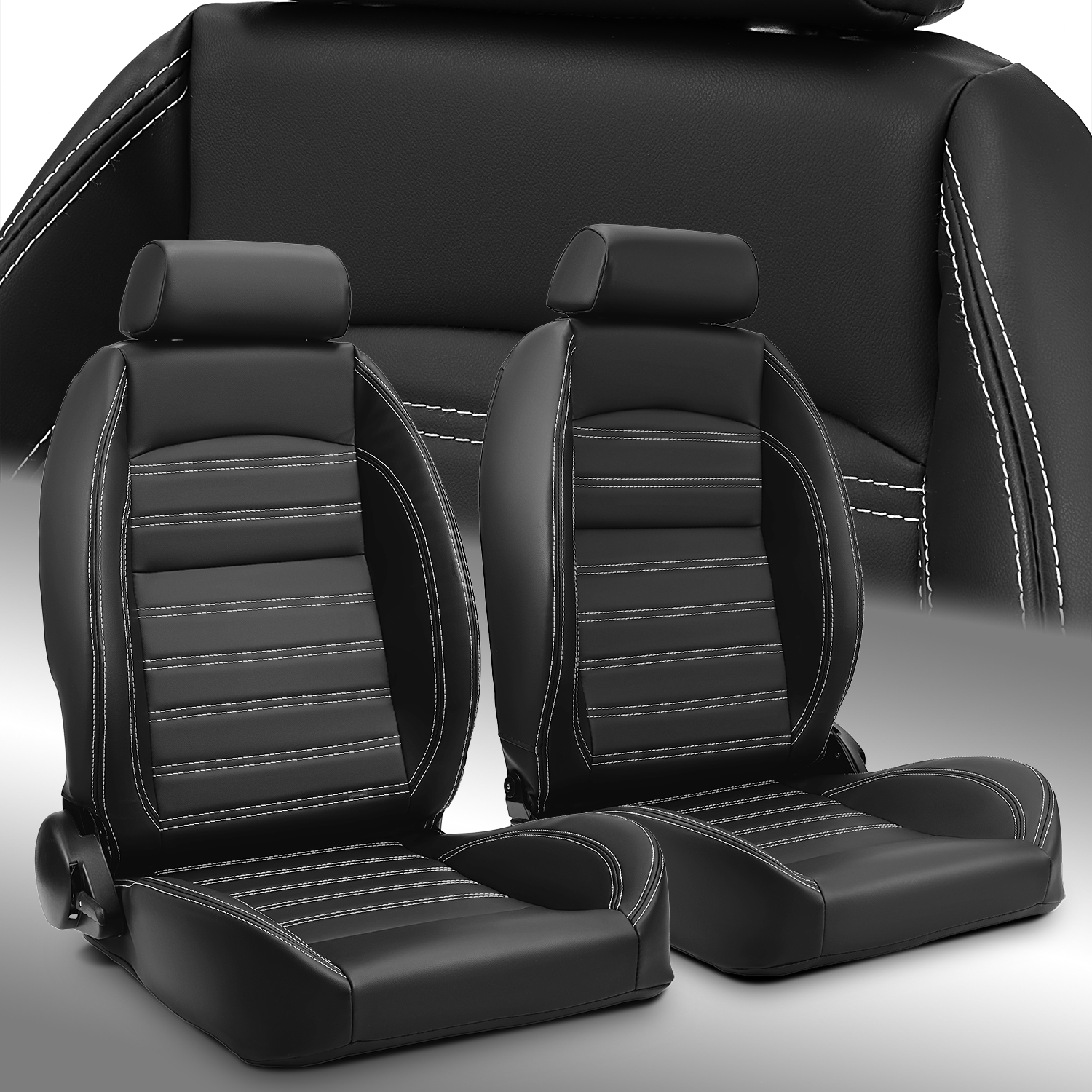 2PCS Universal Pineapple Fabric/PVC Leather Reclinable OBS Style Seats Black