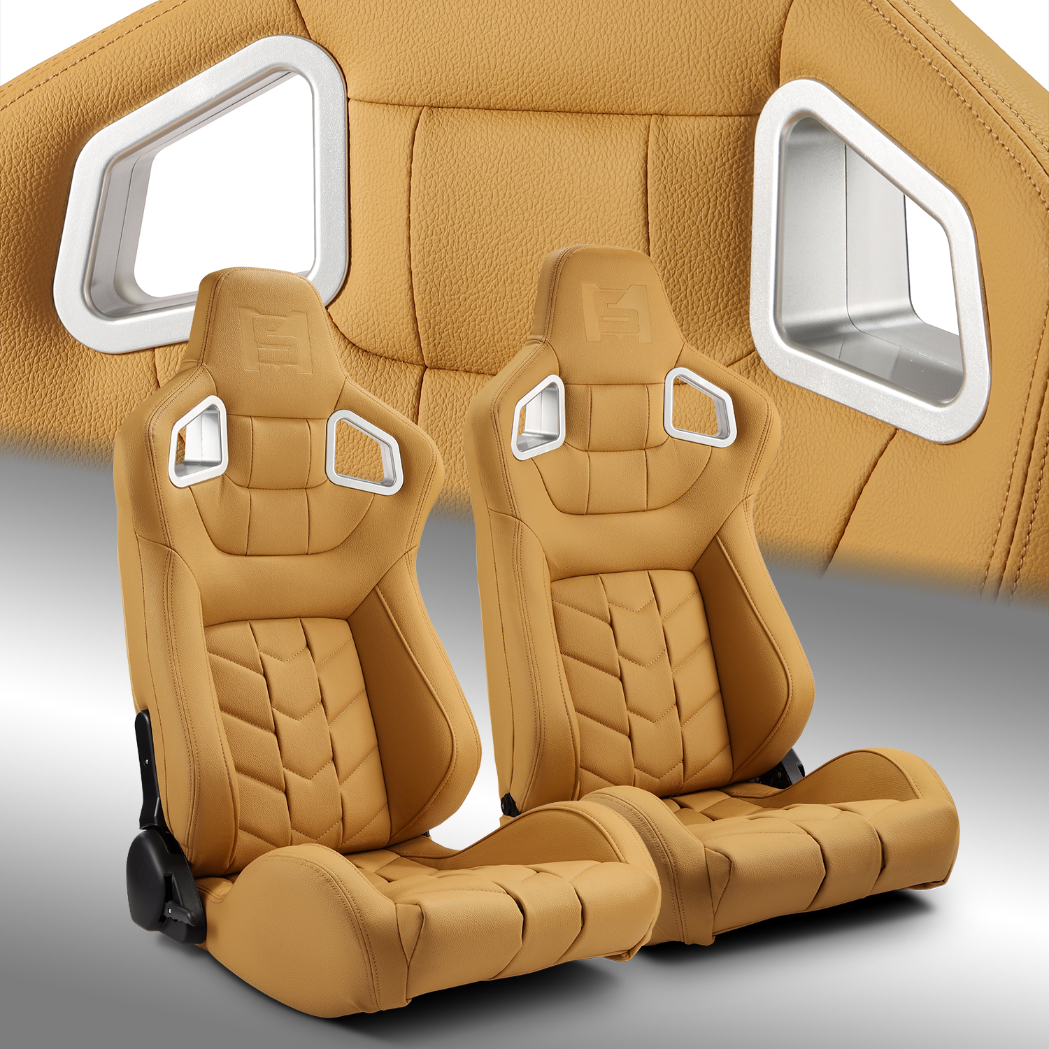 Pure Series Beige PVC Reclinable Sport Racing Seats Pair Left/Right W/Slider