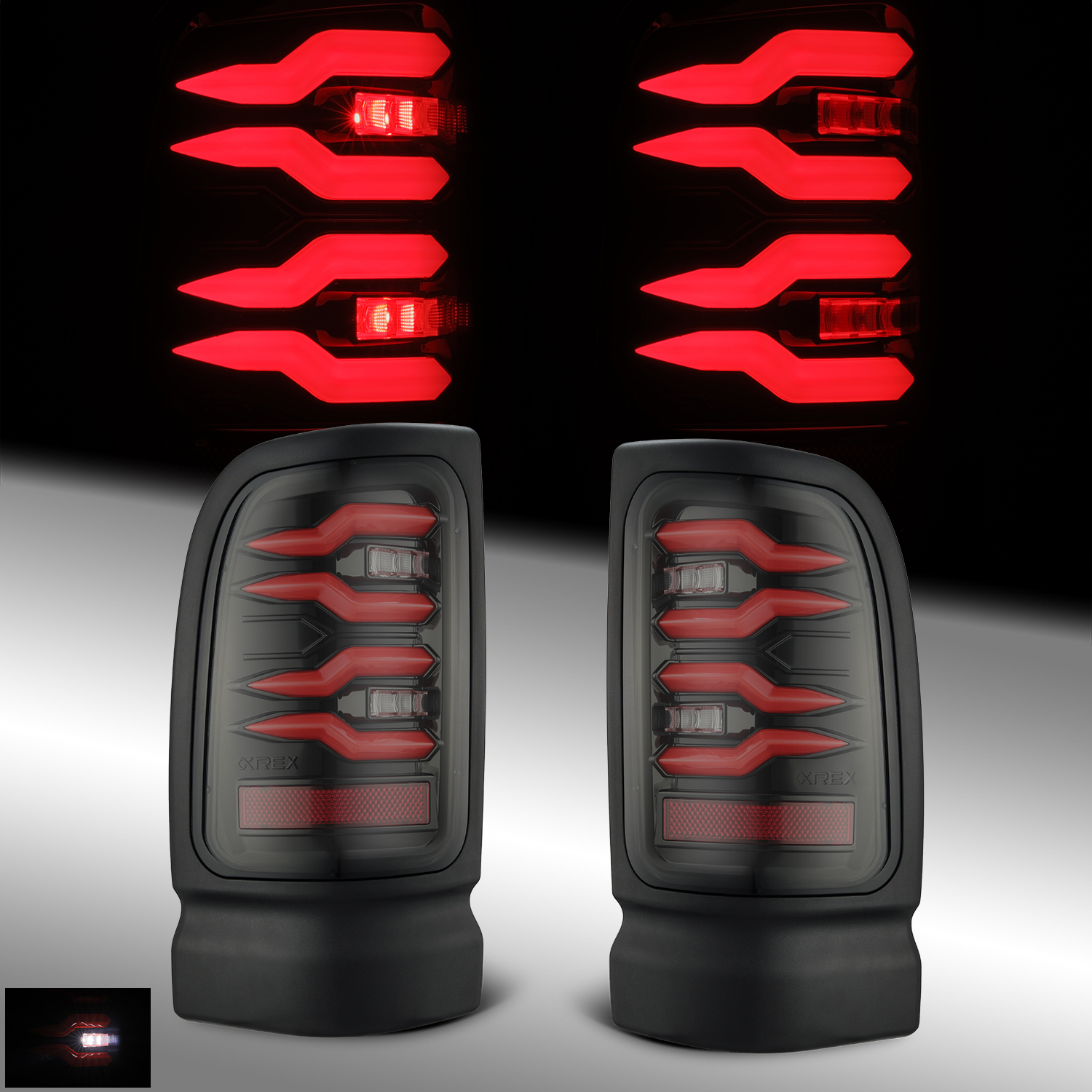 LUXX-Series LED Tail Lights For 1994-2002 Dodge Ram 1500 2500 3500 Black Red