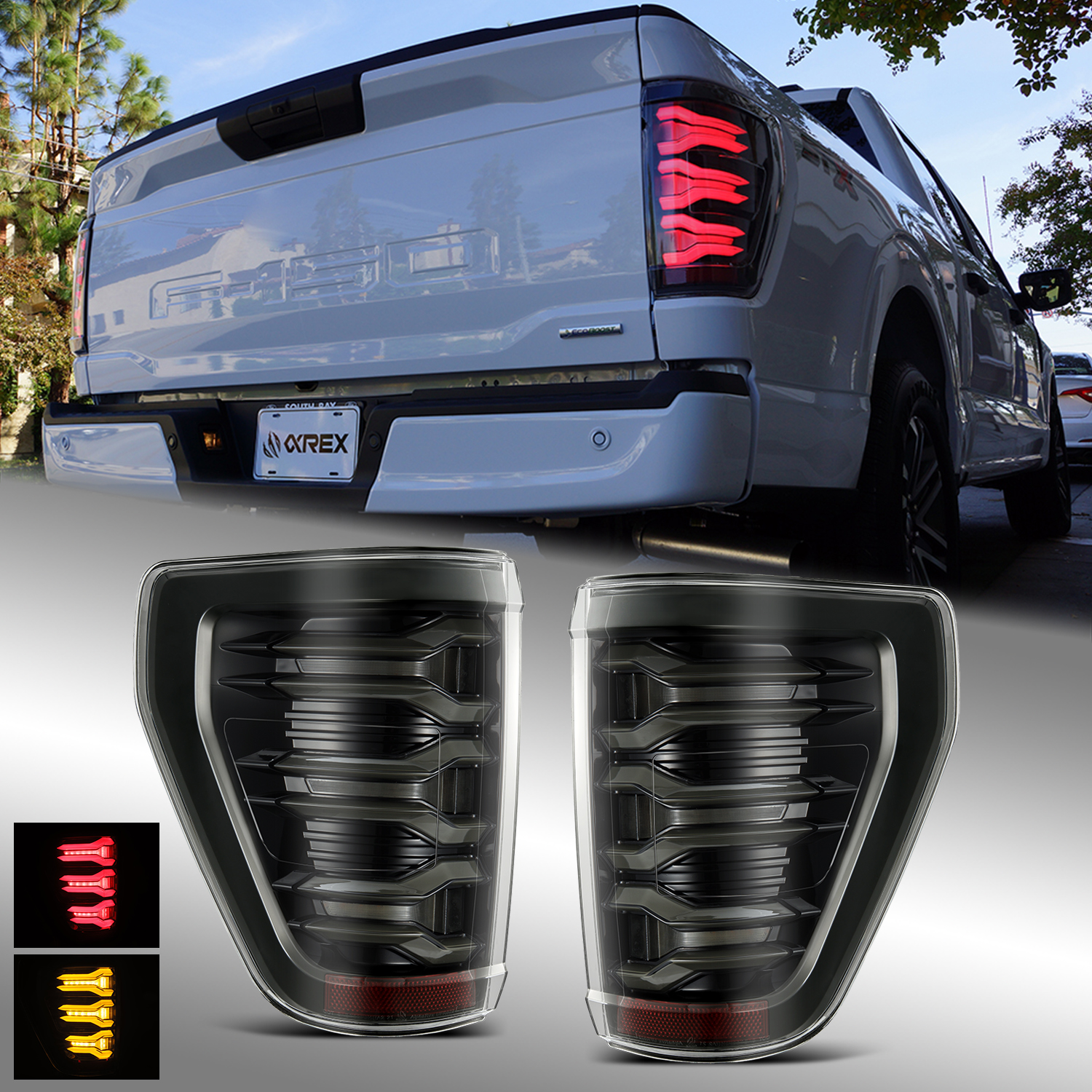 Fit 21-22 Ford F150 LUXX-Series LED Tail Lights Alpha-Black Replacement