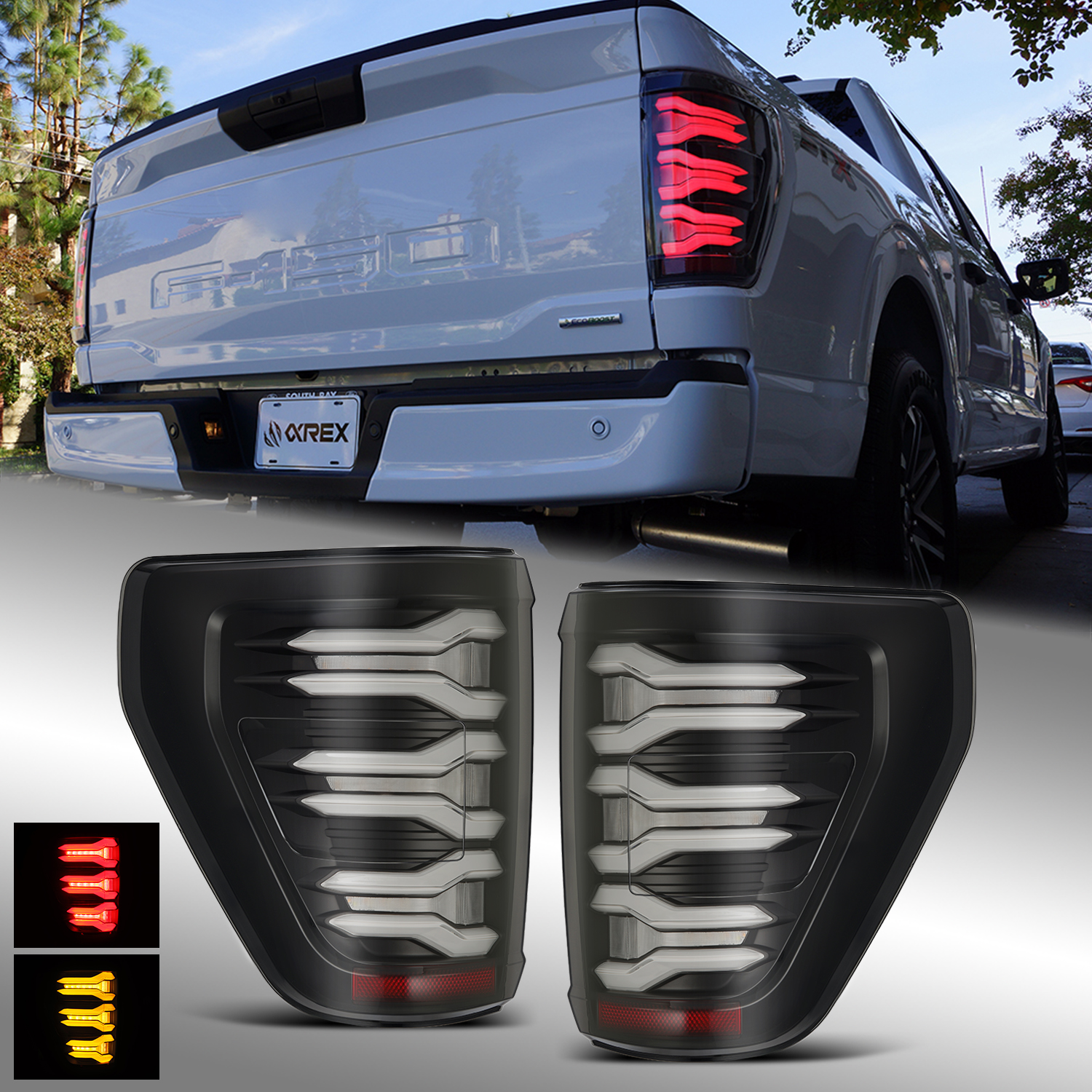 Fit 21-22 Ford F150 LUXX-Series LED Tail Lights Black Replacement