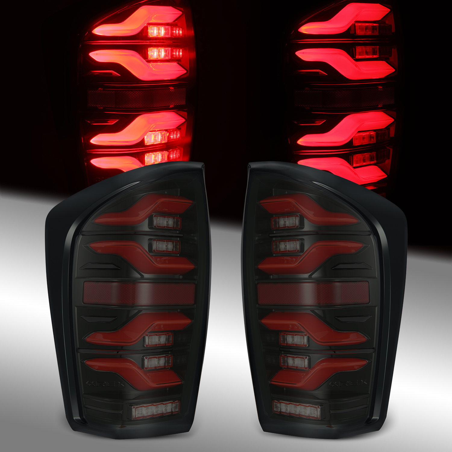 For 16-21 Toyota Tacoma LUXX-Series LED Smoke Lens Tail Lights Pair Black-Red