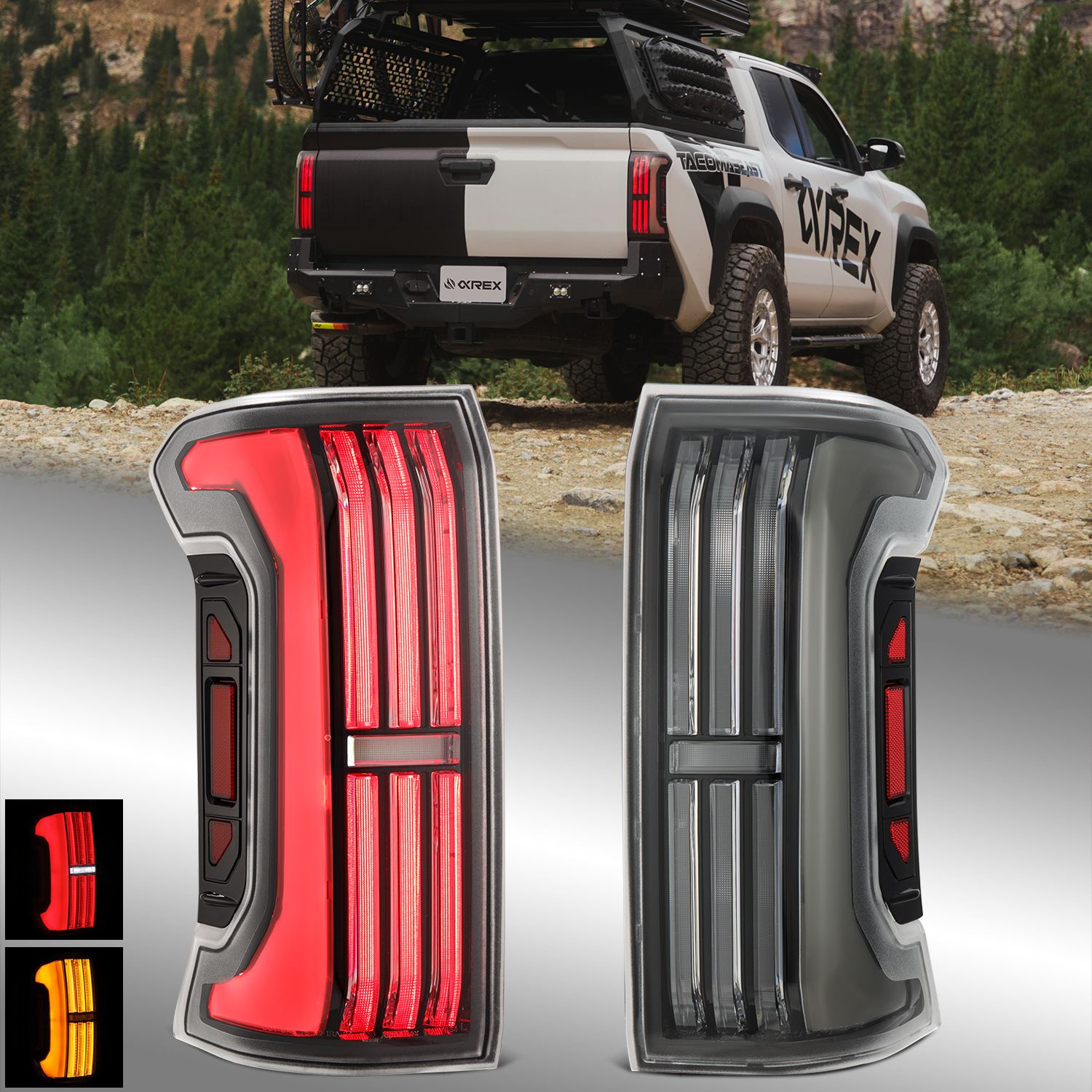 Alpharex Fit 2024 Toyota Tacoma Black LED NOVA-Series Prismatic Tail Lights Pair