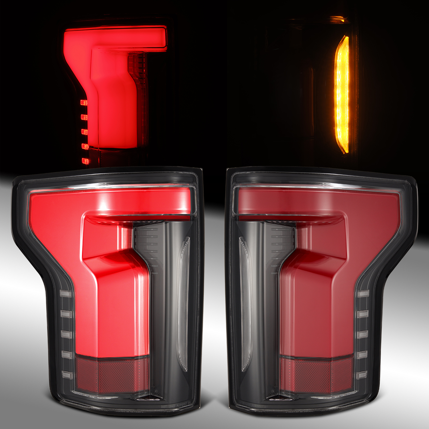 For 2015-2020 Ford F150 OEM Red Rear Brake Parking Tail Lights Pair Black Red