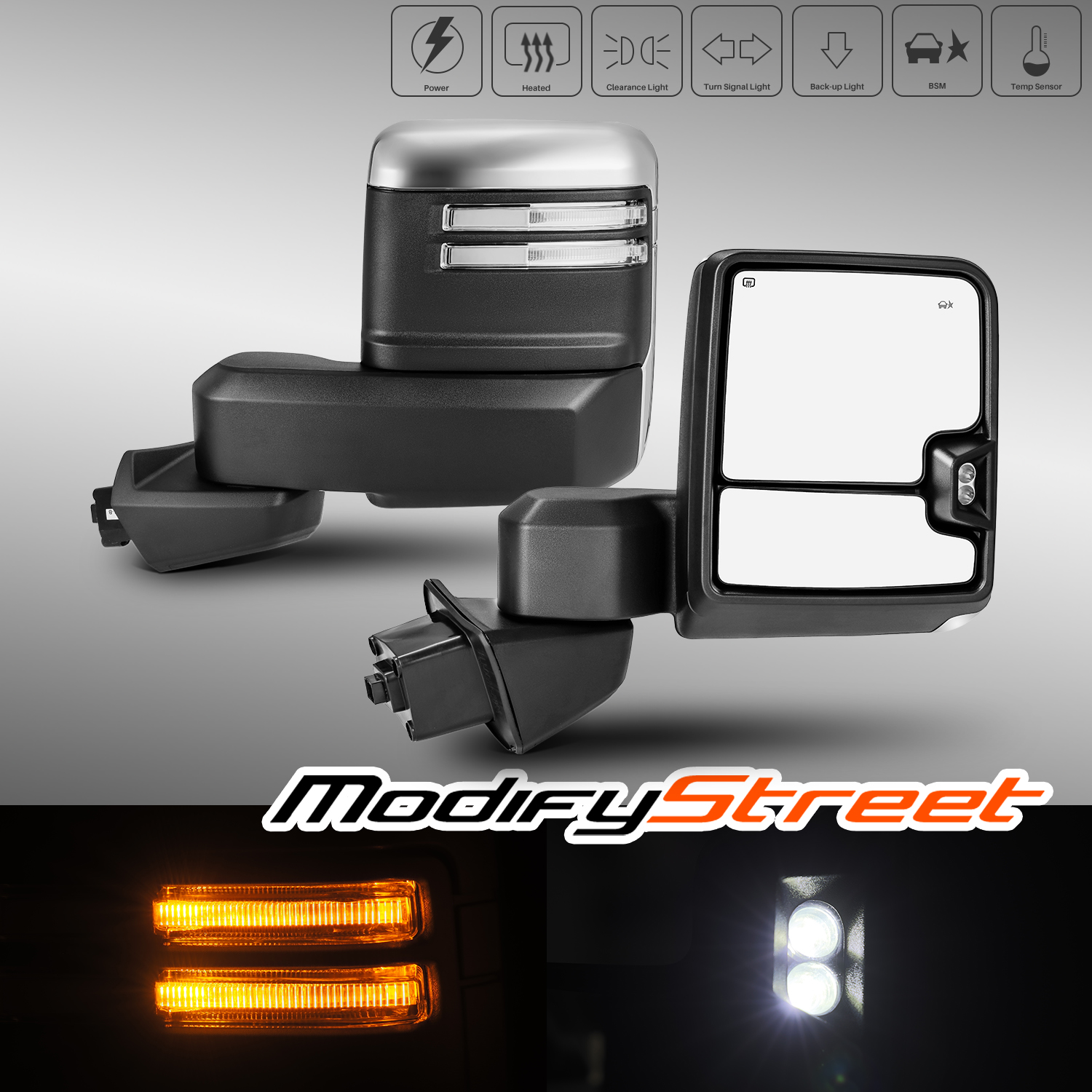 Fits 2019-2023 Chevy Silverado 1500 Chrome Towing Mirrors Pair Power Heated+BSM