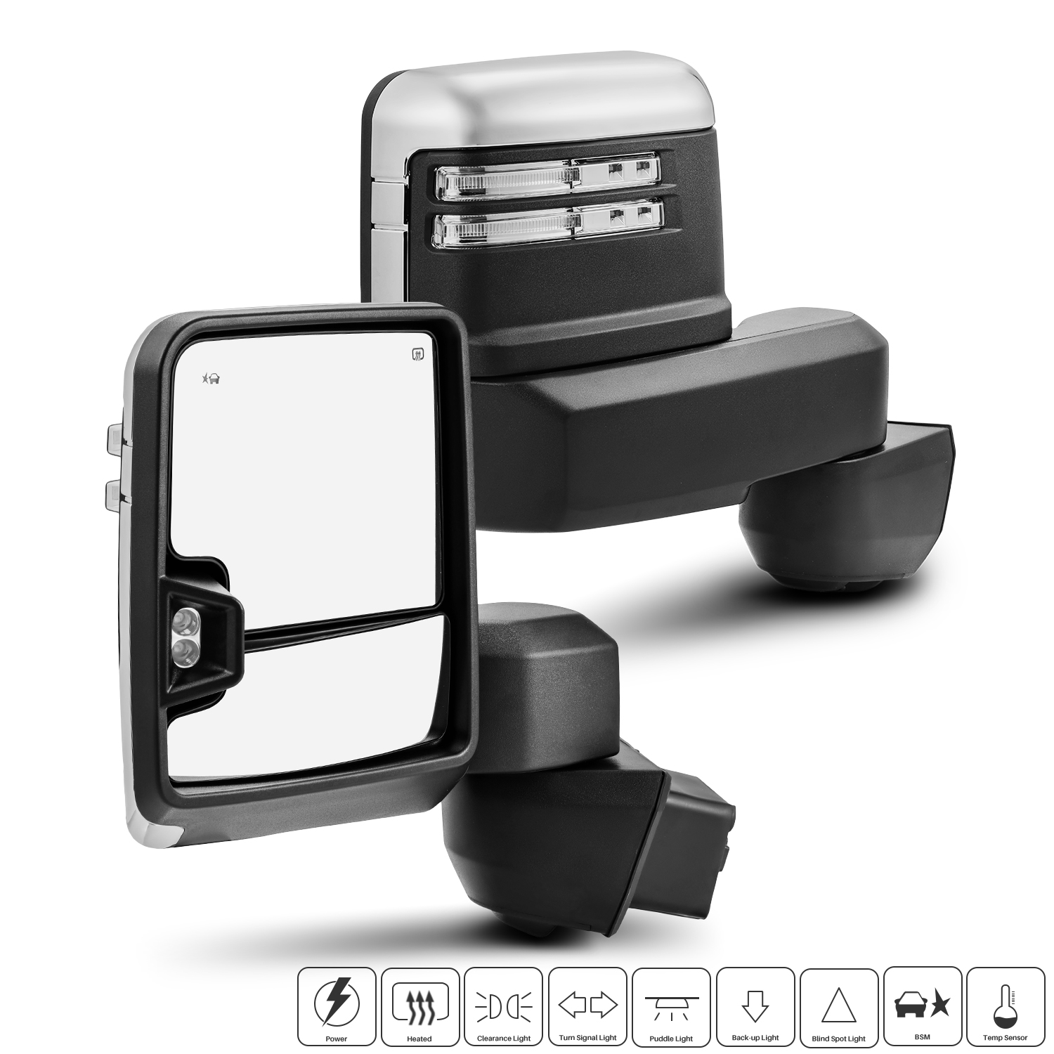 For Chevy Silverado GMC Serria 2019-2023 Chrome Power Heated Towing Mirrors