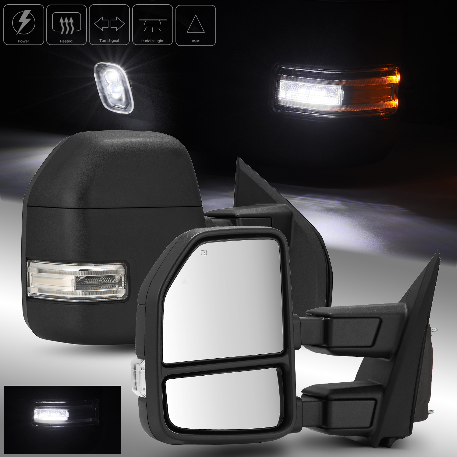 Pair For Ford 21-25 F150/23-25 F250 Power Heated Turn Signal BSM Towing Mirrors