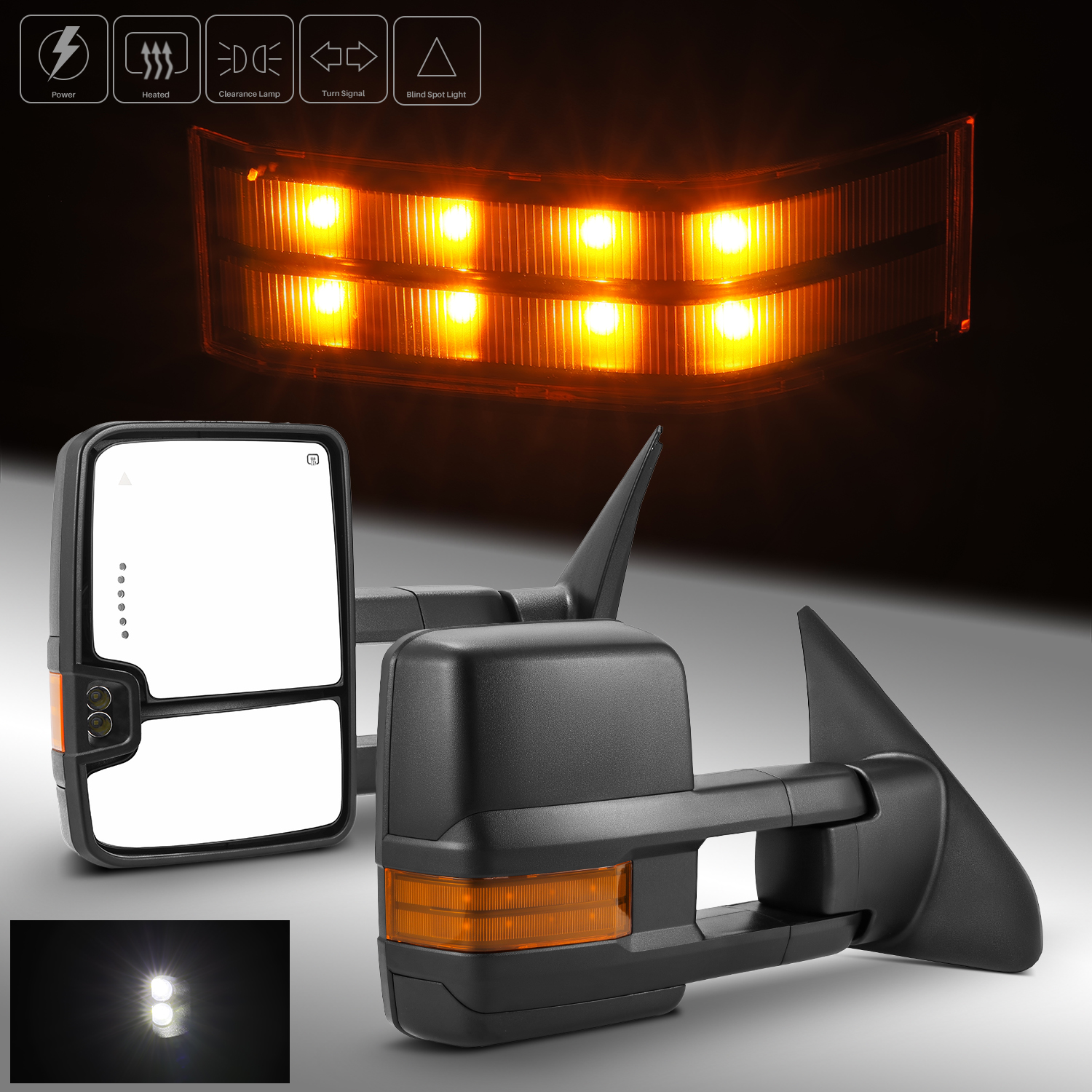 For 2007-2017 Toyota Tundra Power Heated Towing Mirrors Pair+Amber Turn Signal