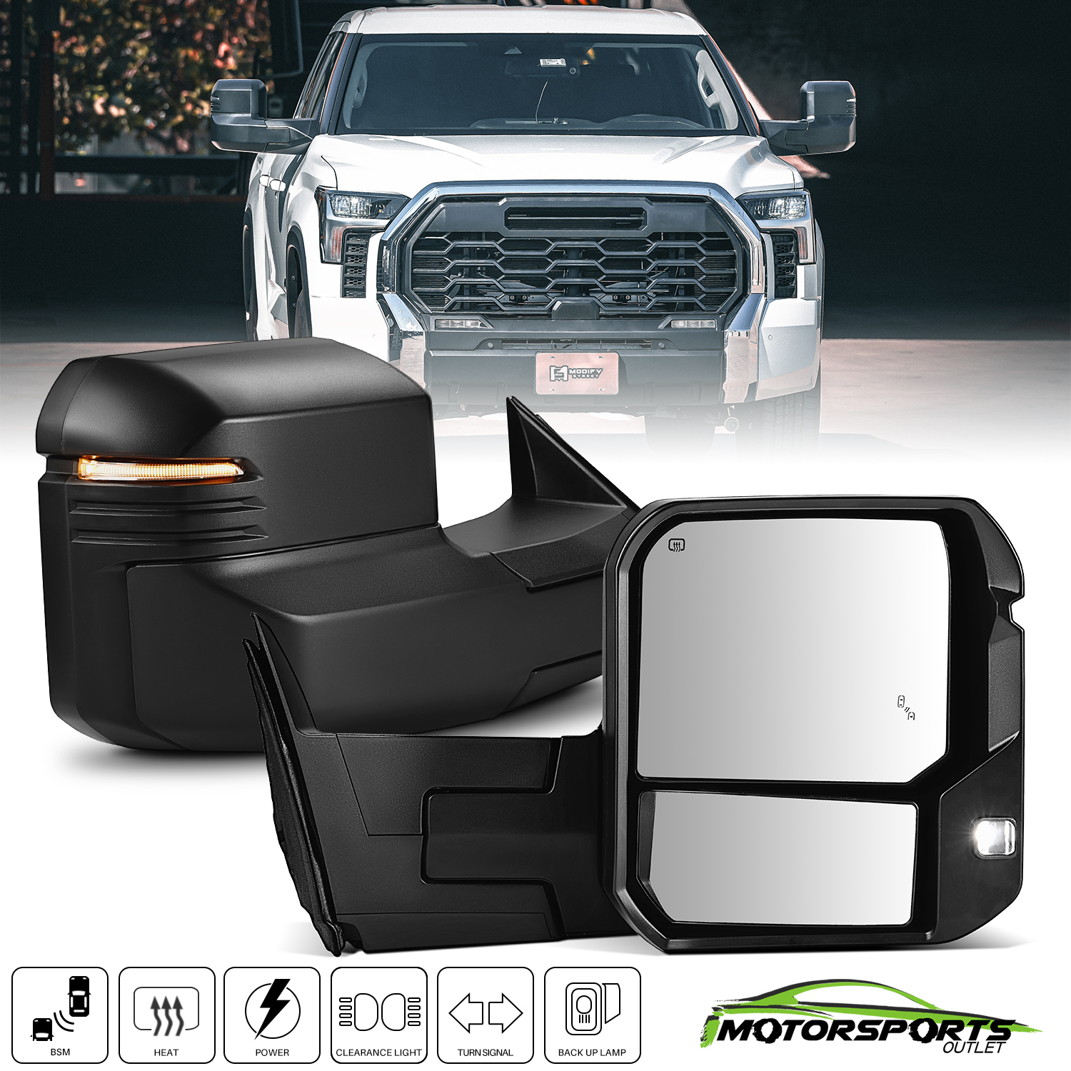Power Heated Tow Mirrors With Turn Signal For 2007-2015 Toyota Tundra - Black, Pair