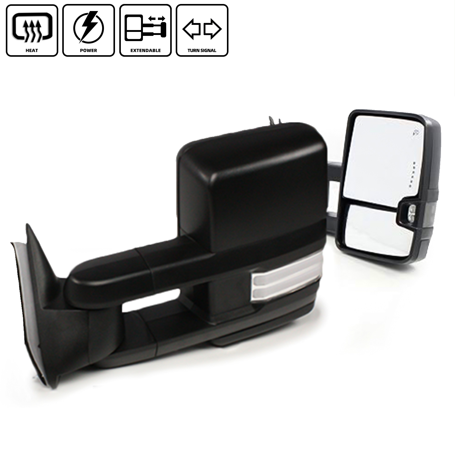 For 07-13 Silverado Power+Heated Clear Sequential Signal Trailer Towing Mirrors