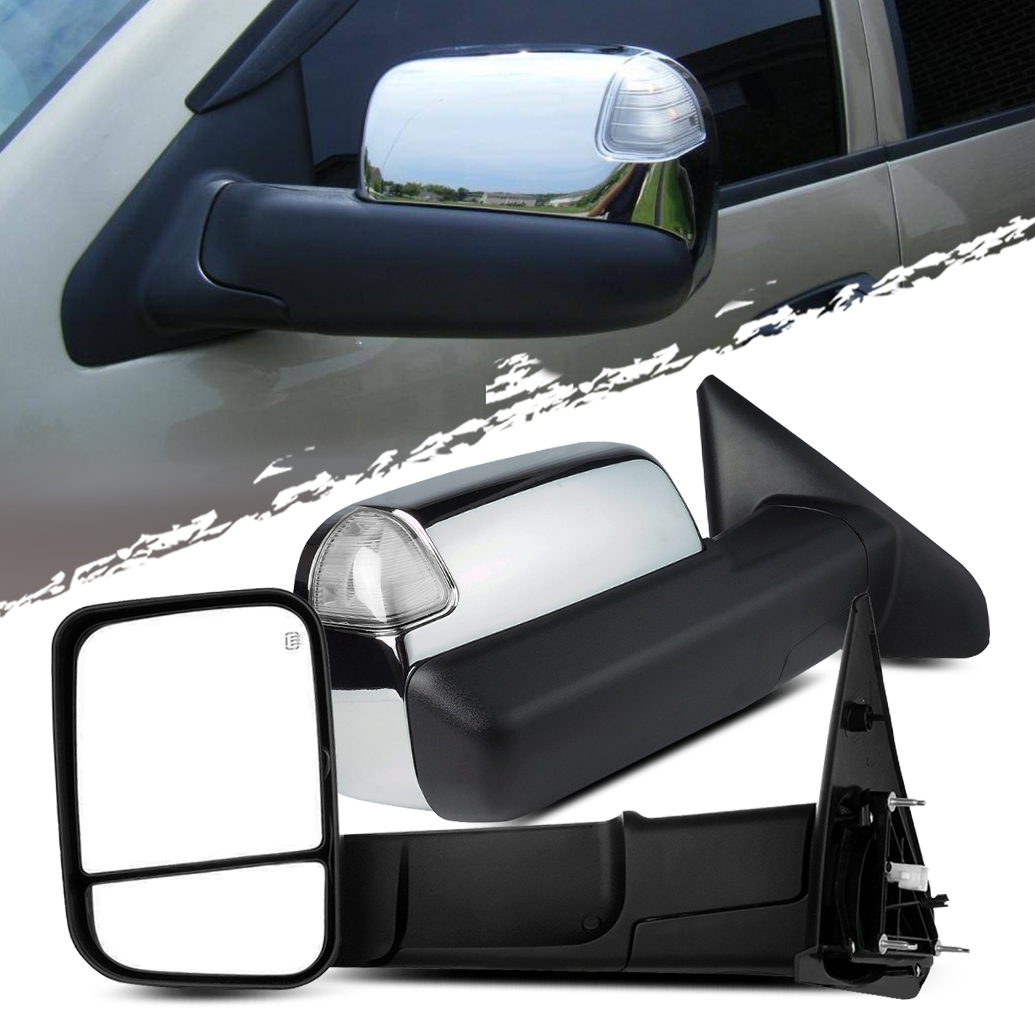 Chrome Tow Mirrors For 2009-2018 Ram Remote Power Folded Clear Signal