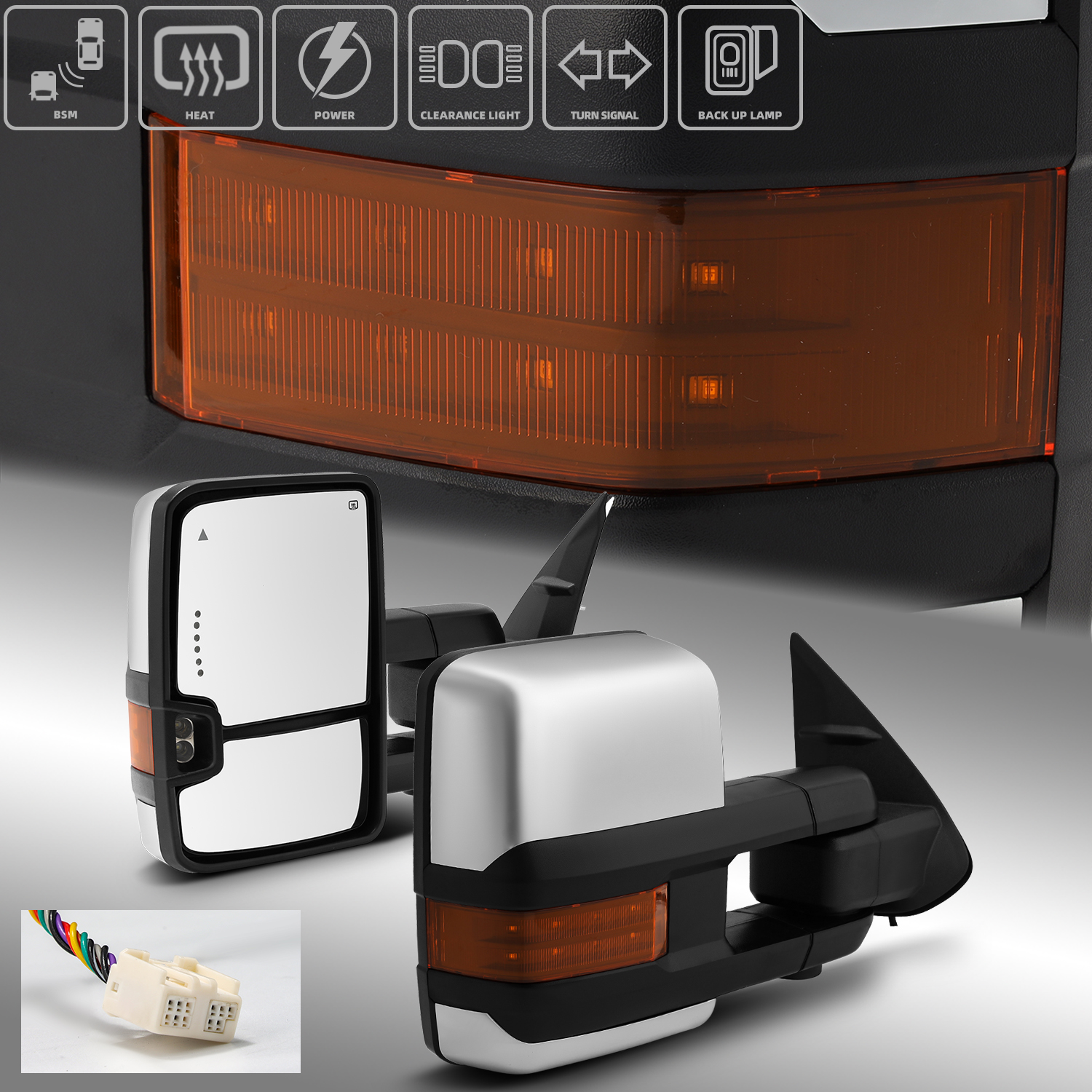 For 16-21 Toyota Tacoma Power Heated Turn Signal Puddle Lamp Towing Mirrors BSM